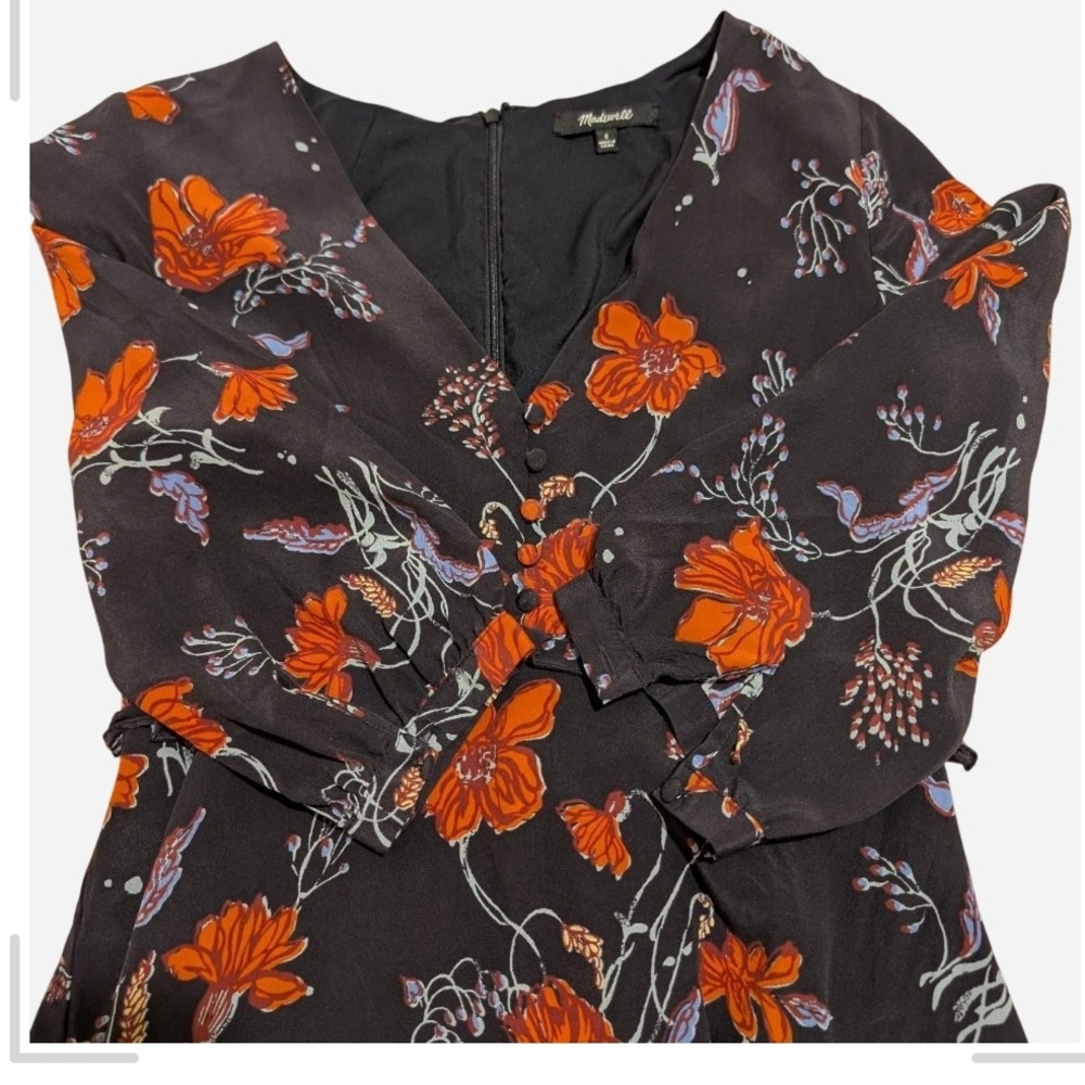 Pre-owned Floral V-Neck Black Dress - Picture 4 of 8